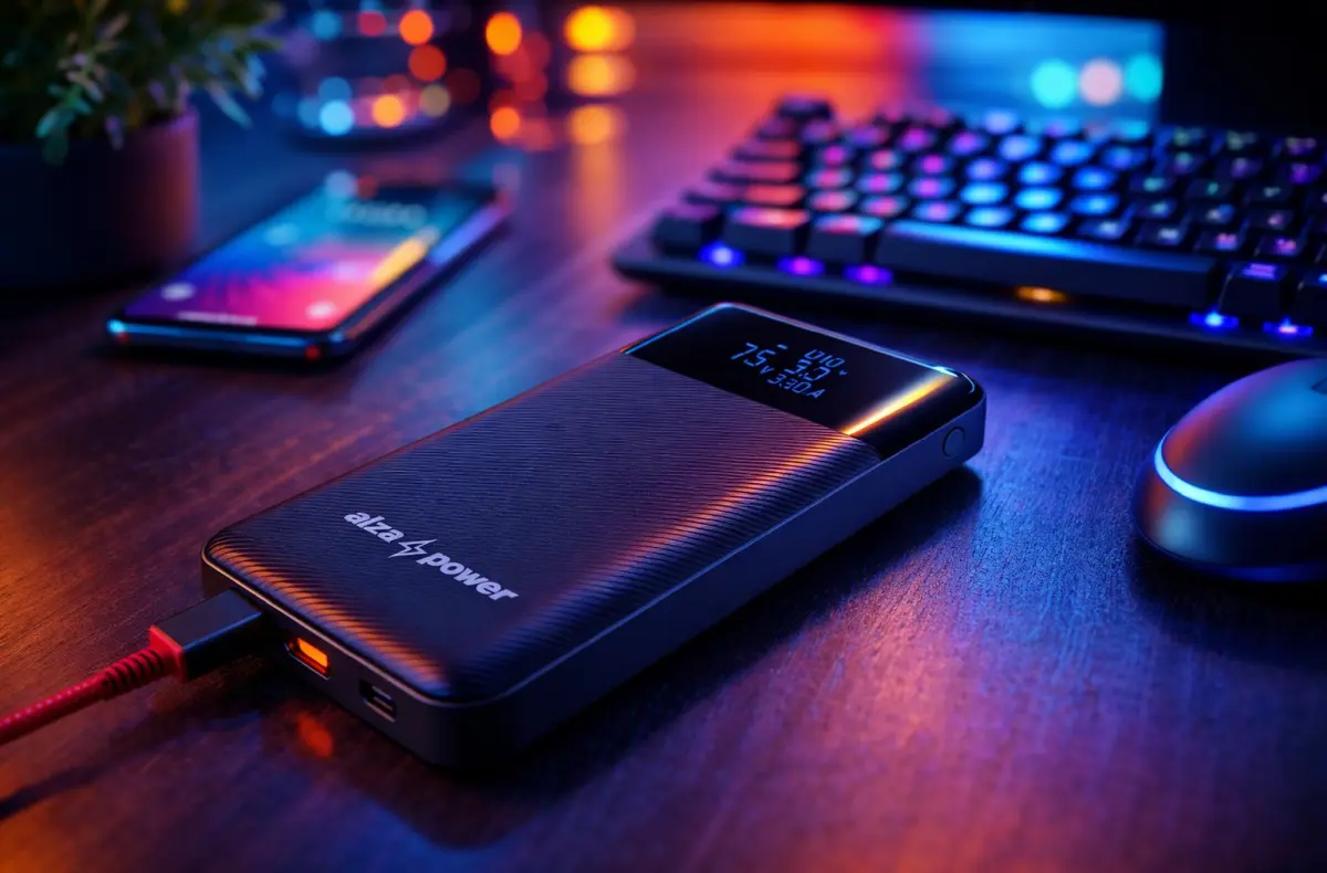 AlzaPower Parade Gen2 10000mAh Power Delivery na stole ilustrace