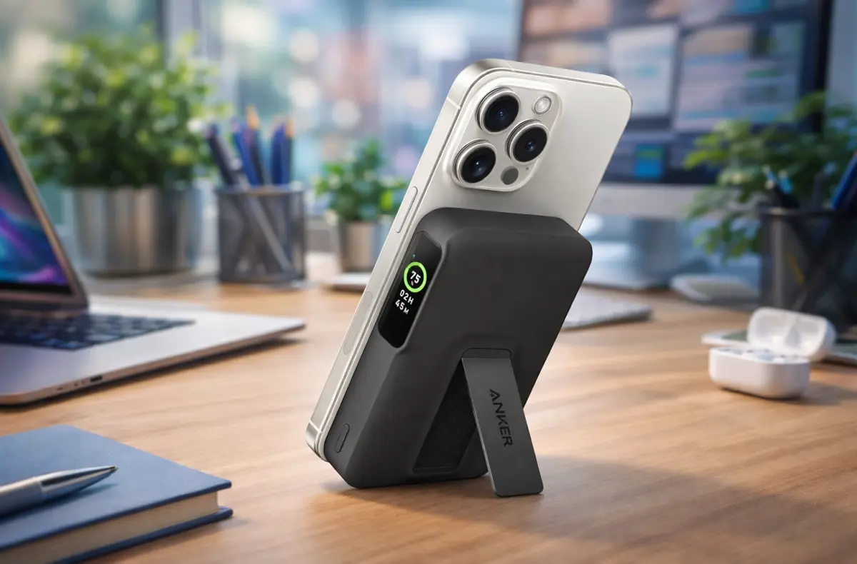 Anker 633 Magnetic Wireless Power Bank 10000mAh na stole v kancelari