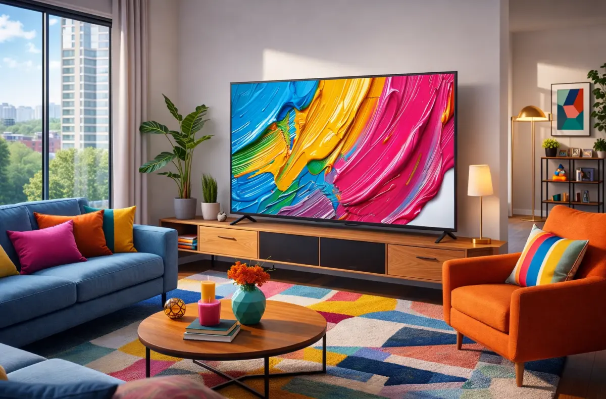 LG 55QNED80A6A v obyvaku ai ilustrace