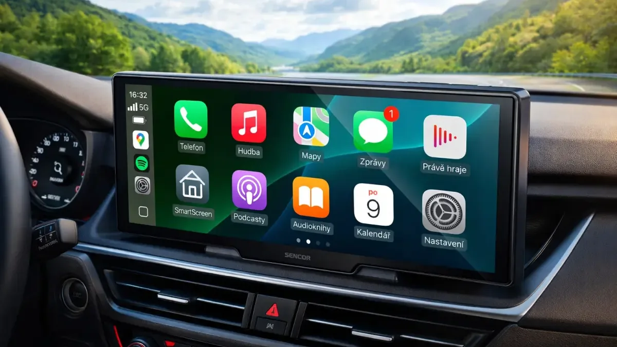 Obrazovka do auta Sencor pěkně zlevnila. Umí Android Auto i CarPlay a má vestavěnou palubní kameru