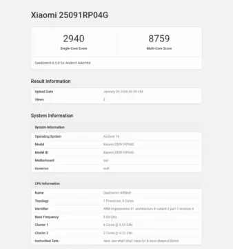 xiaomi pad 8 pro globalni geekbench