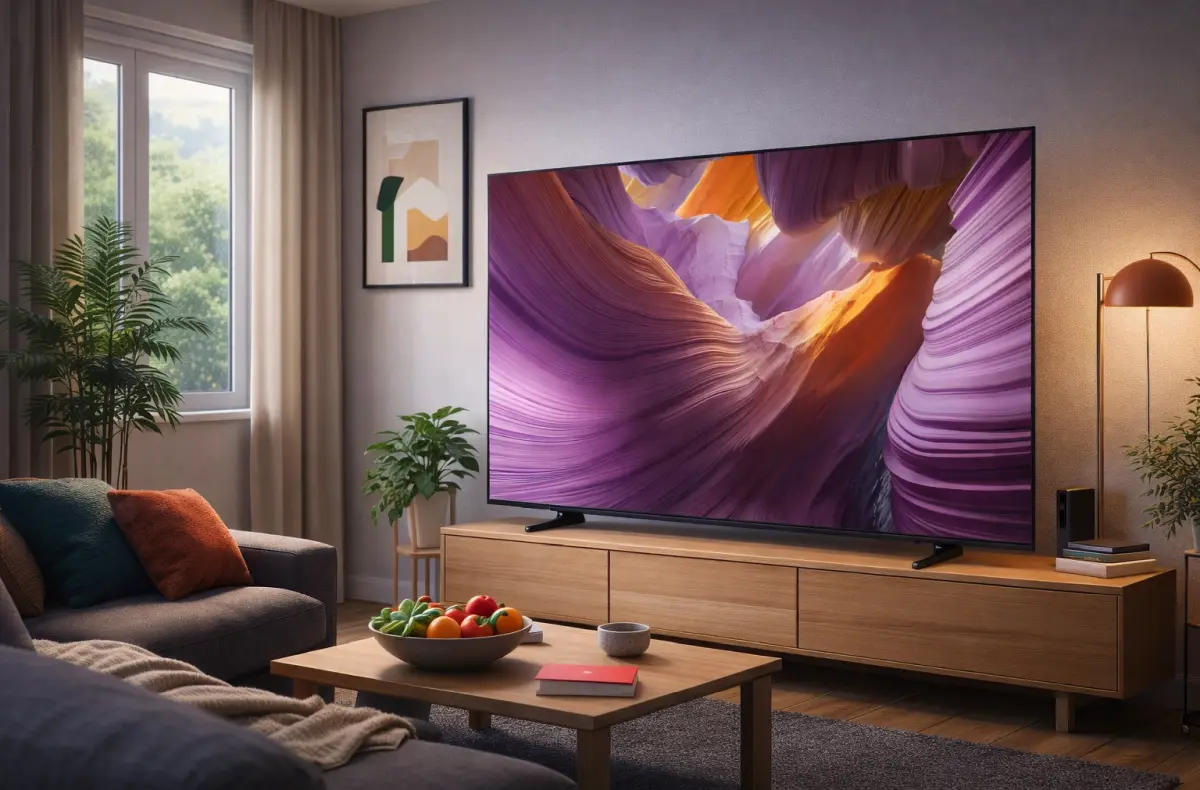 Samsung QE55S85F v obyvaku ai ilustrace