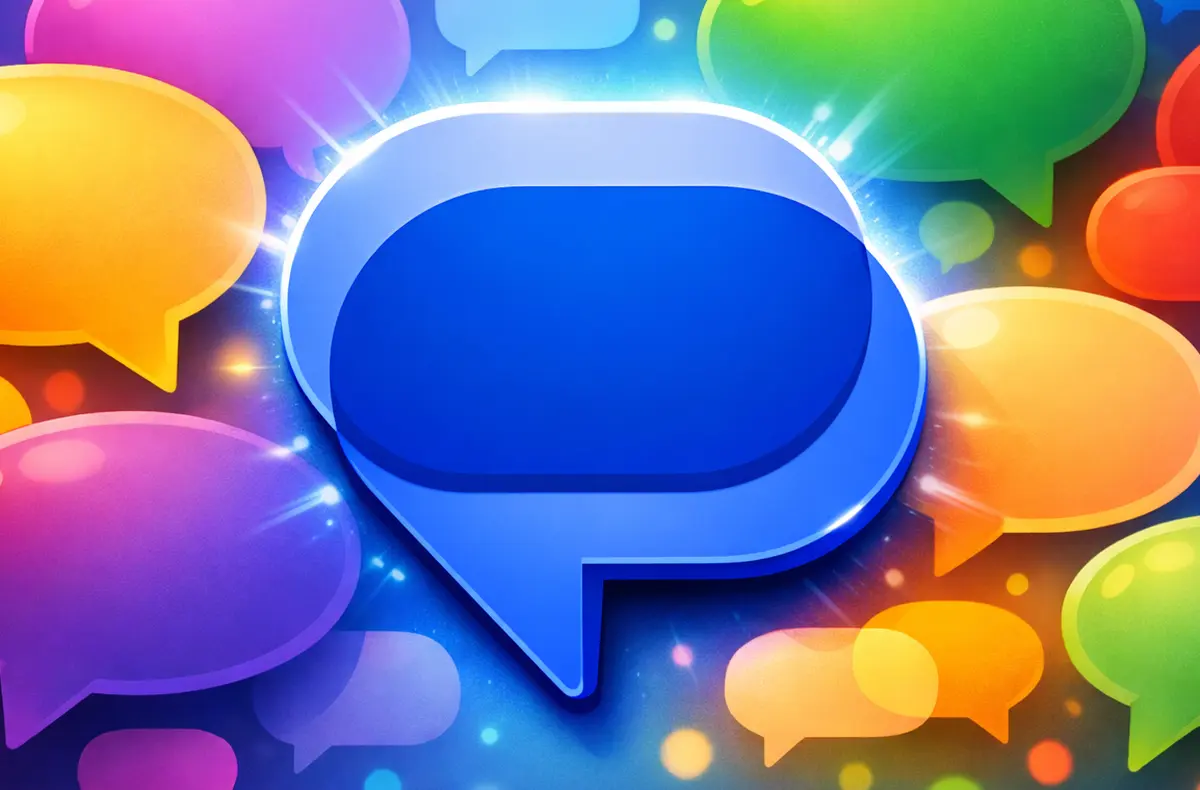 logo aplikace zpravy google mezi barevnymi textovymi bublinami