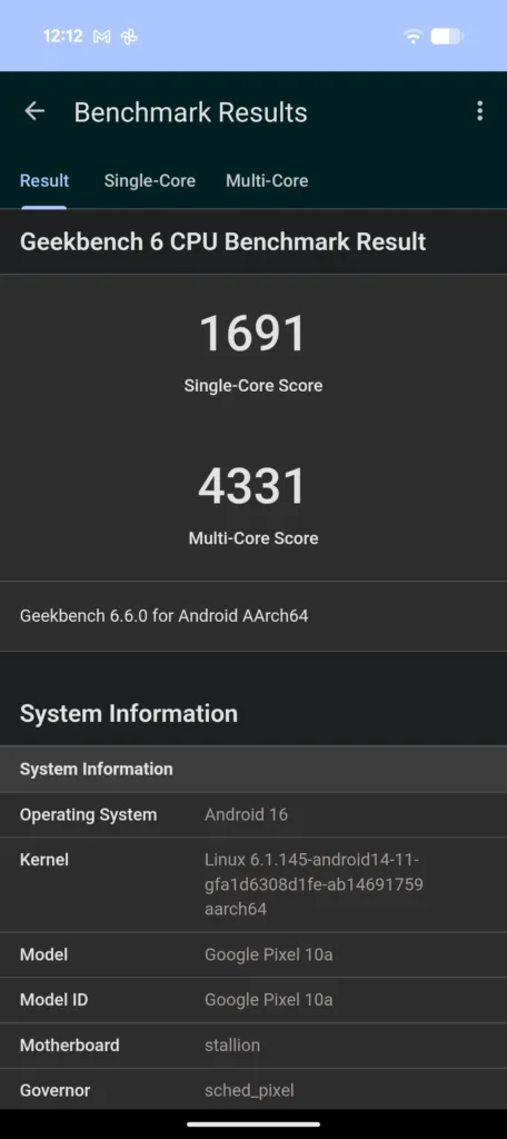 pixel 10a geekbench