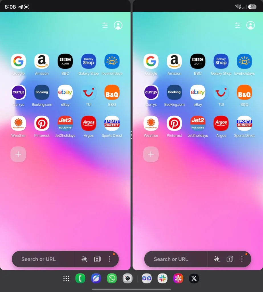 samsung browser rozdeleni obrazovky na skladacim telefonu