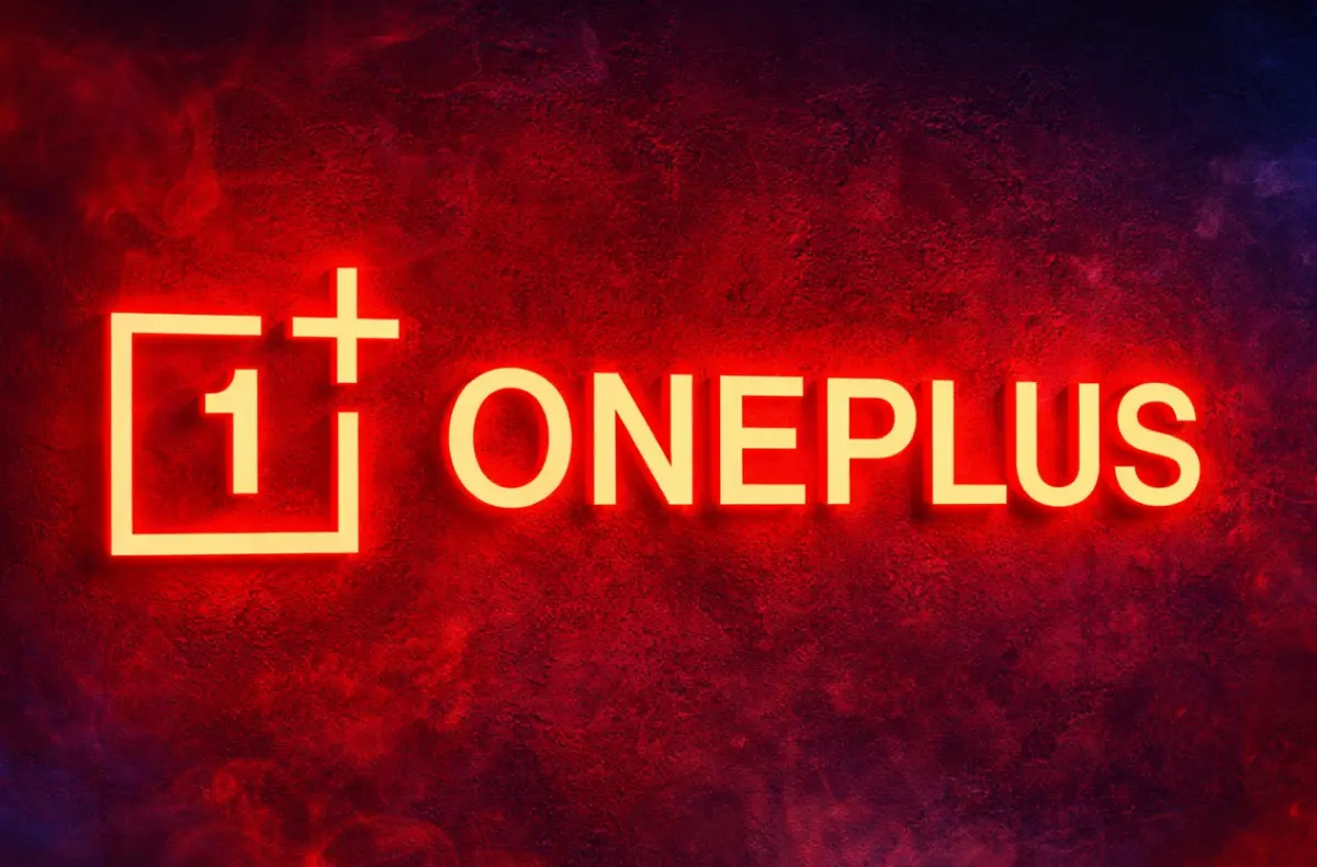 svitici oneplus logo na tmave stene ai ilustrace