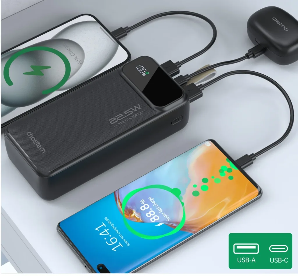 ChoeTech Digital Powerbank B730 PD22.5W 30000mAh pripojena k zarizenim