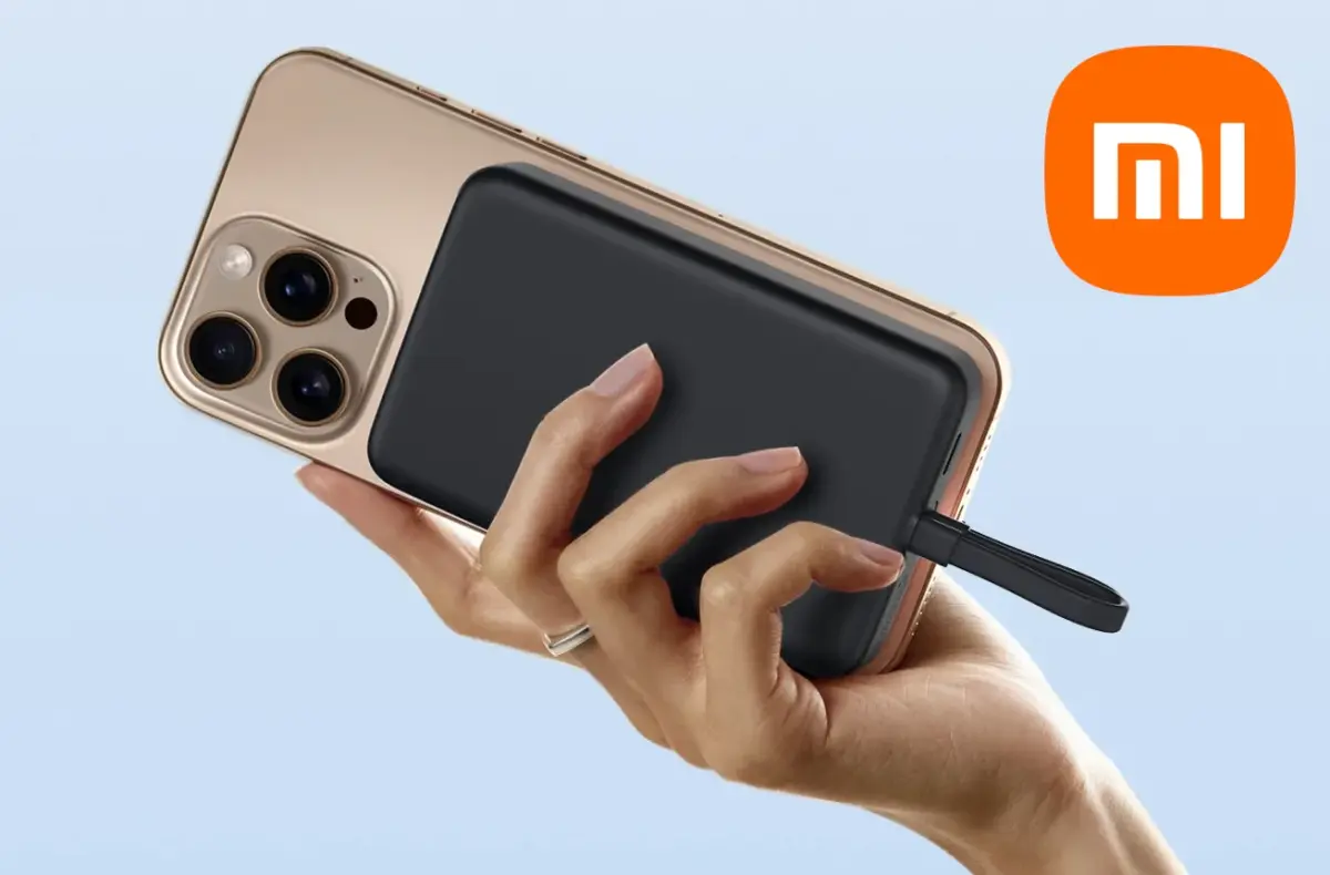Xiaomi 33W Magnetic Power Bank 10000 Integrated Cable na zadech iphonu