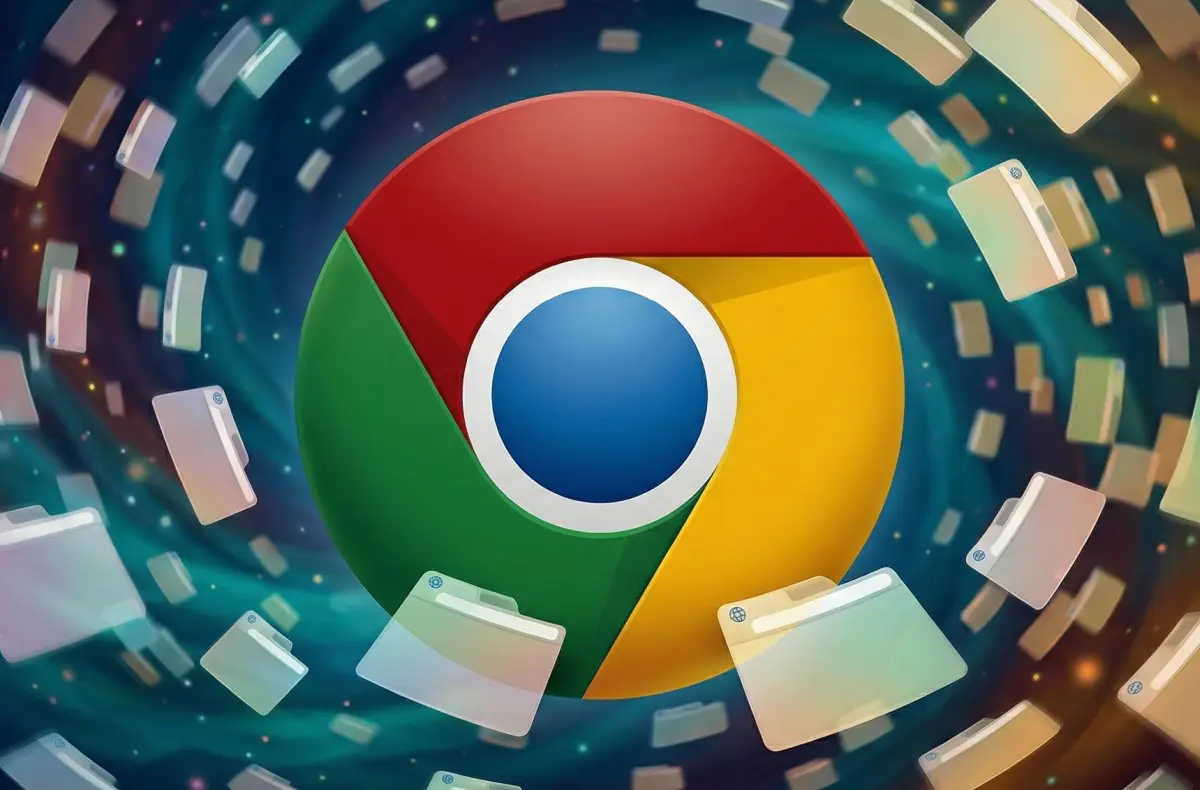 google chrome na pozadi s poletujicimi browser taby ai ilustrace