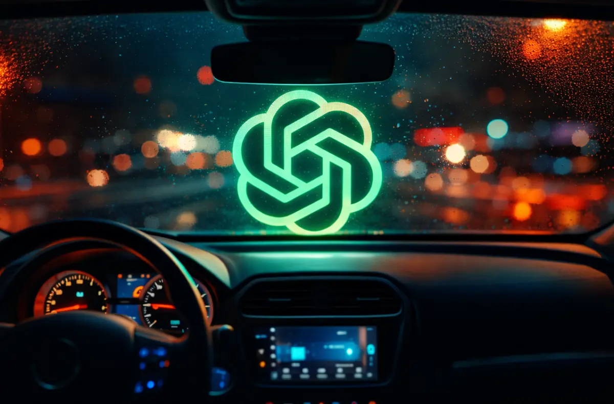 logo chatgpt na celnim skle automobilu ai ilustrace