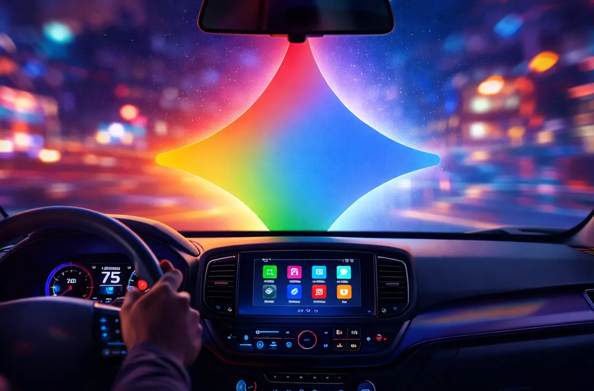 logo gemini za celnim skle automobilu ai ilustrace