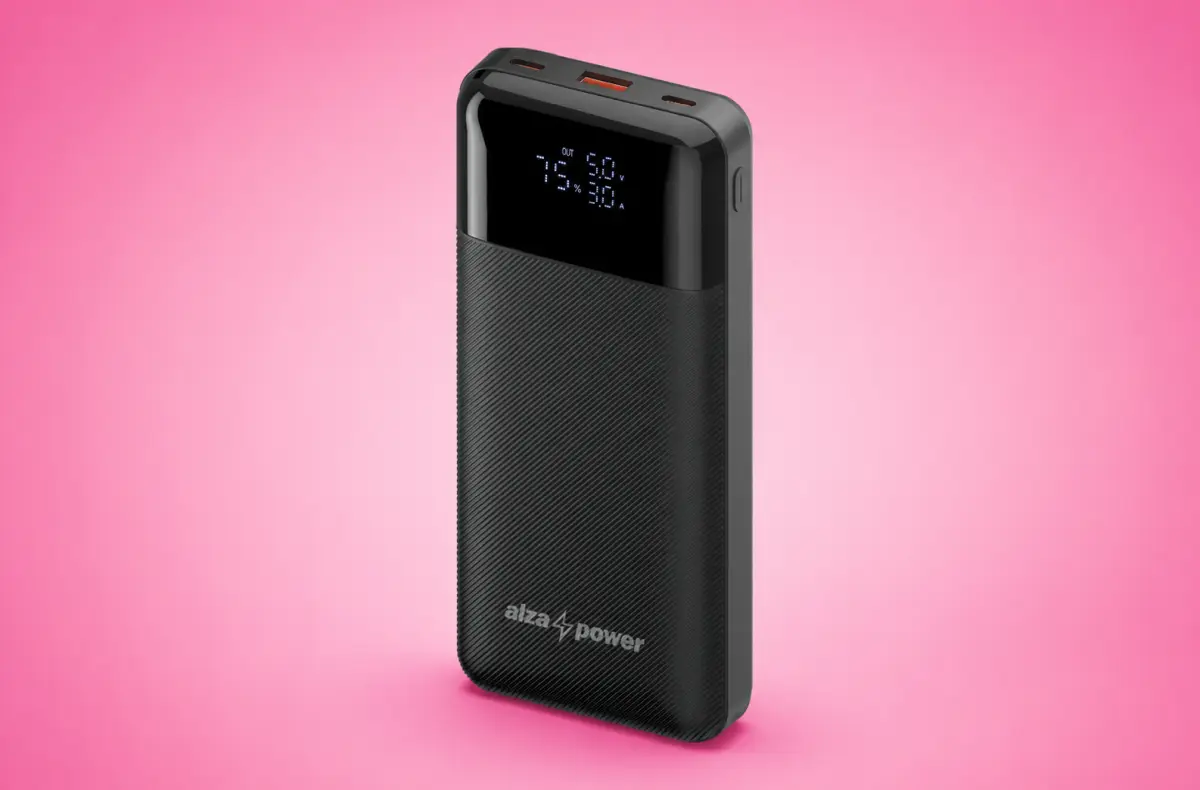 AlzaPower Parade Gen2 20000mAh Power Delivery na ruzovem pozadi