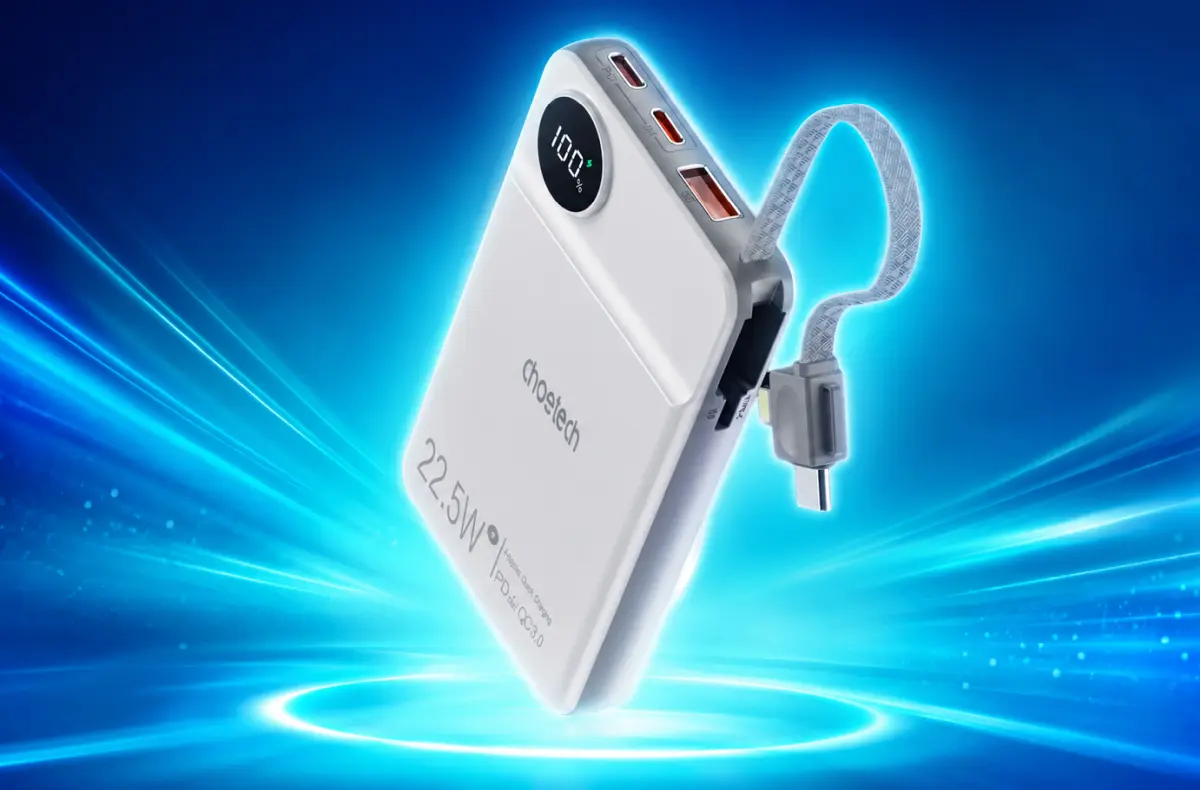 ChoeTech B695 Wireless 10000mAh na modrem pozadi ai ilustrace