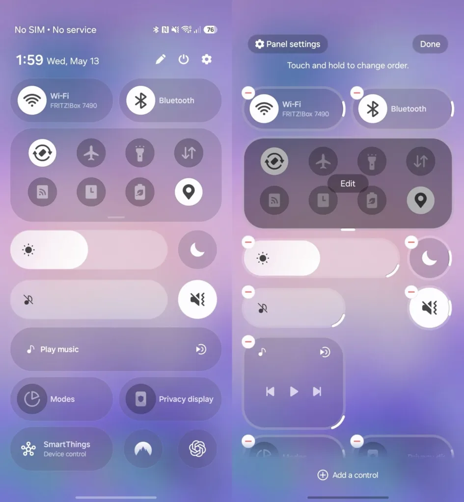 Samsung One UI 9.0 Quick Panel UI Design Size Adjustment Options 1920x2080 1