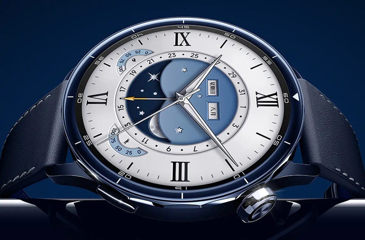 Xiaomi Watch S5 modra na modrem pozadi