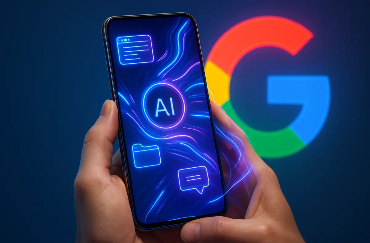 ai v telefonu s logem googlu v pozadi
