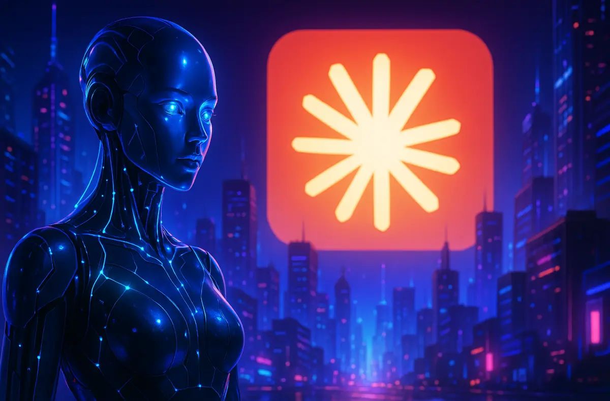 claude 4 ilustrace se zenskou ai ve futuristickem meste