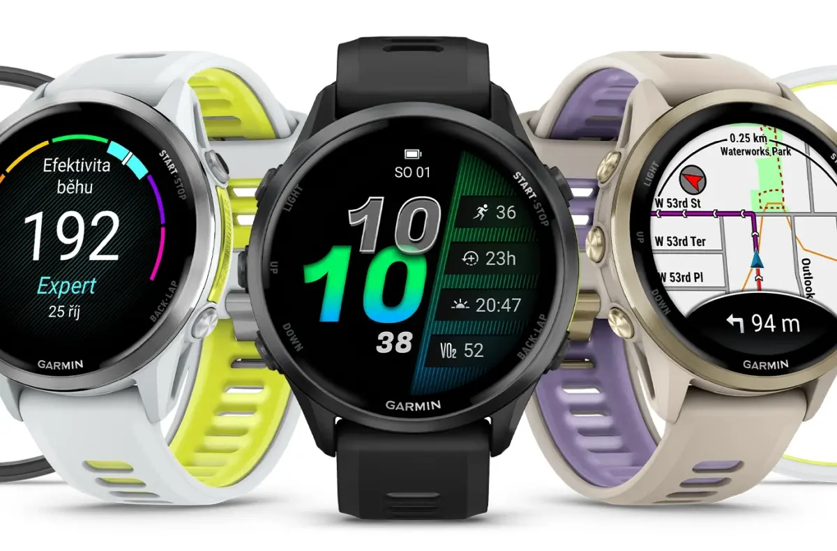 garmin forerunner 970 barevne varianty vedle sebe oficialni render