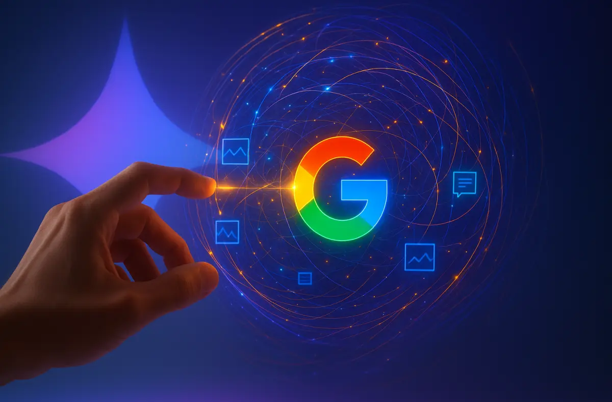 google gemini dotek ruky s logem googlu ilustrace