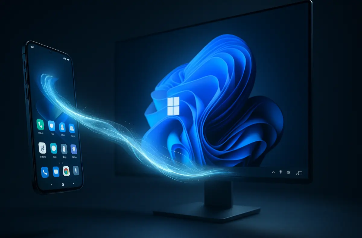 windows 11 monitor propojeni s androidem ilustrace