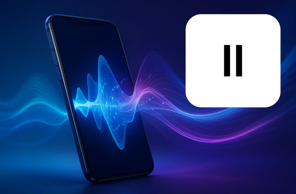 ElevenLabs AI Voice Generator logo aplikace ilustrace s telefonem a zvukem