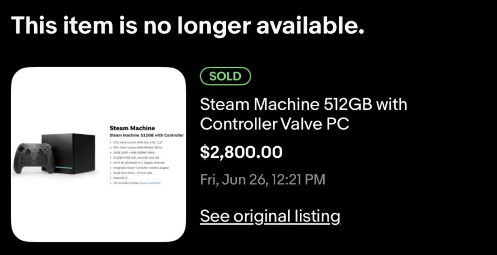 Steam machine sold