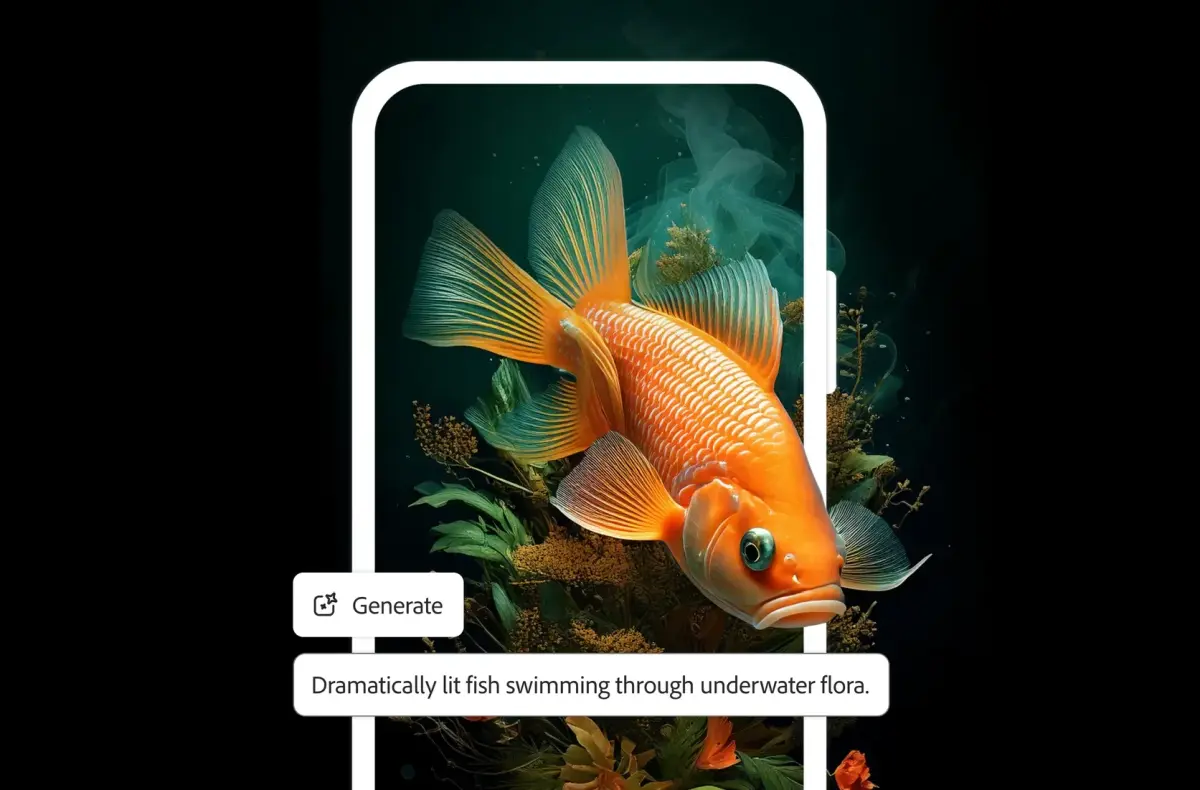 adobe firefly aplikace ryba vystupujici z telefonu