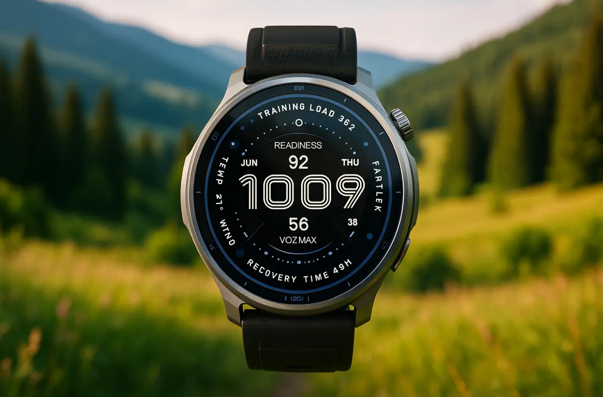 amazfit balance 2 cerna na pozadi s prirodou