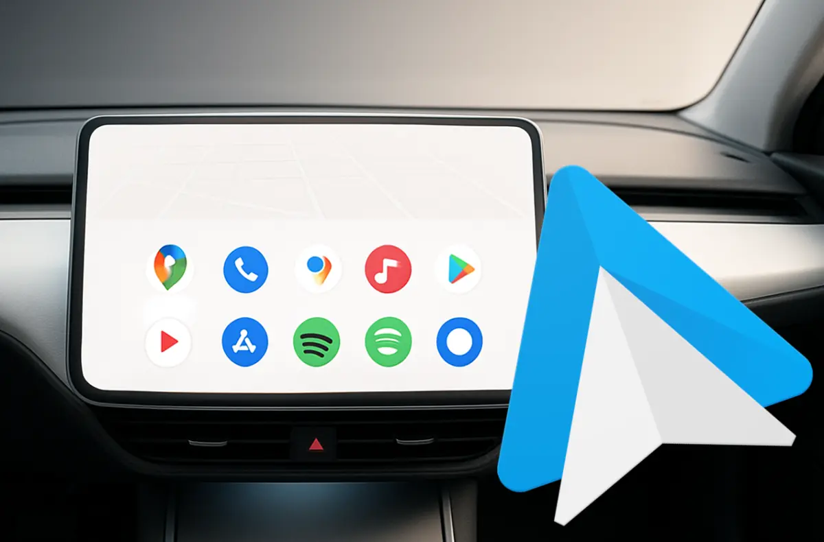 android auto svetly rezim v interieru auta s logem