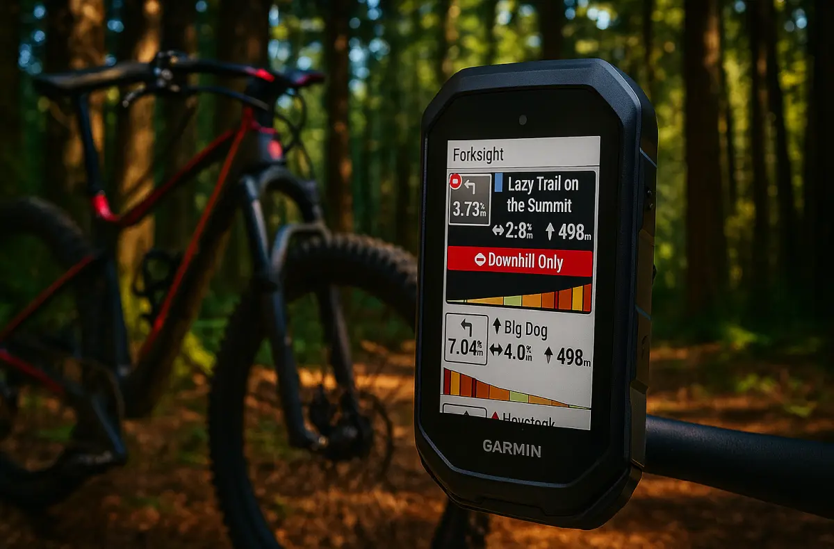 garmin edge mtb v lese s horskym kolem ilustrace