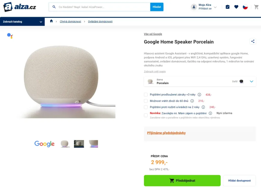 google home speaker alza predobjednavky