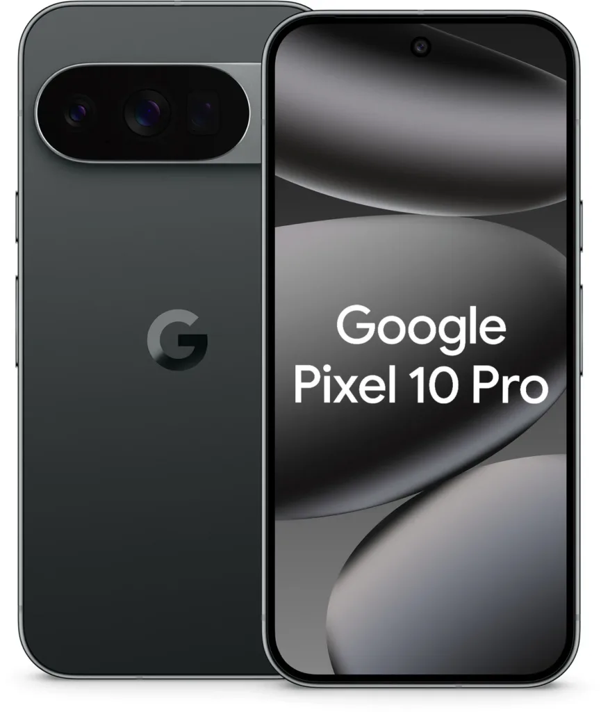 google pixel 10 pro cerna render predni a zadni strana