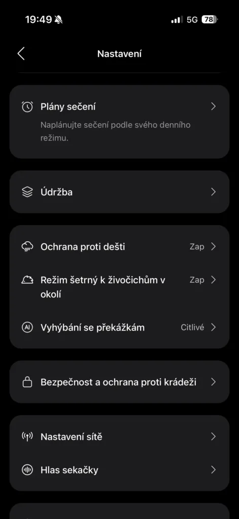 nastaveni roborock sekacka
