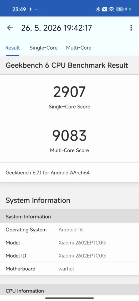 xiaomi 17t pro geekbench