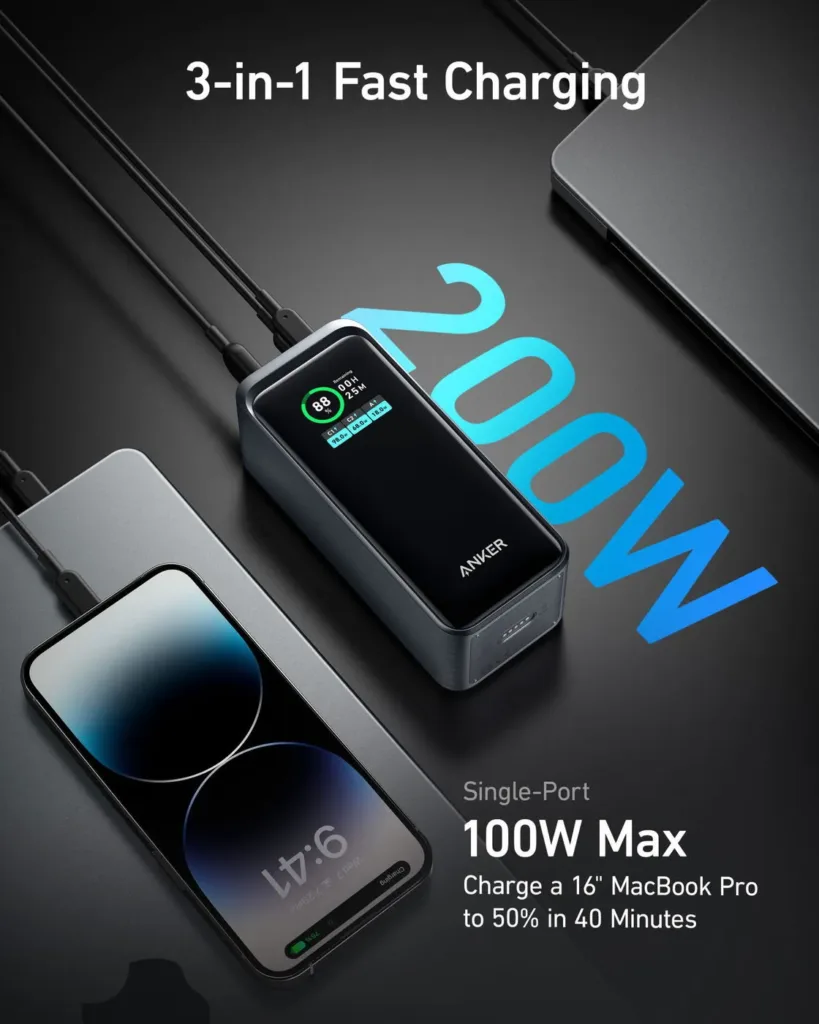 200W powerbanka Anker Prime 20 000 mAh dobijeni tri zarizeni
