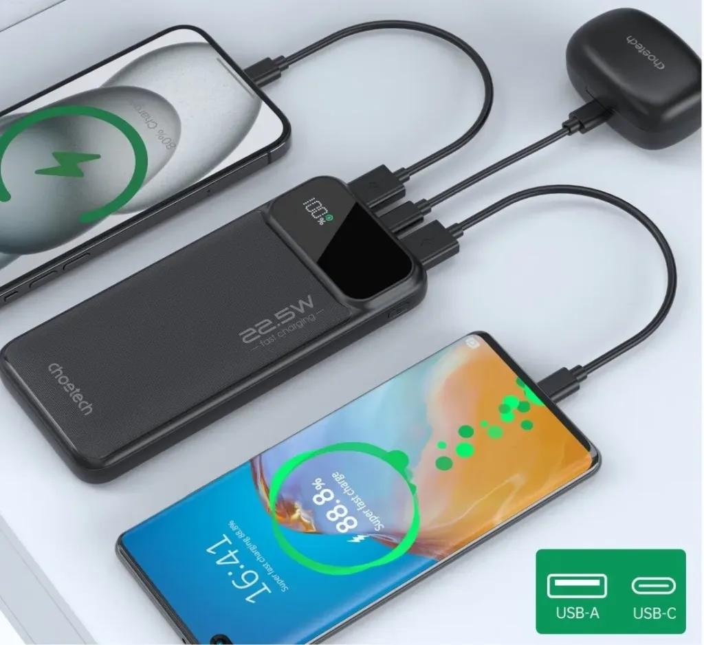 ChoeTech Digital Powerbank B728 PD22.5W 10000mAh nabijeni tri zarizeni