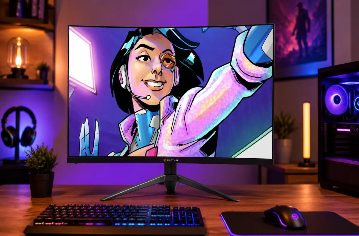 Rapture VIDE 27VCF300 na stole ai ilustrace