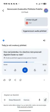 google gemini zvukovy souhrn novy prehravac