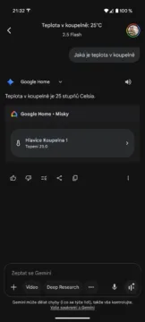 google home gemini ovladani chytre domacnosti v cestine teplota v koupelne