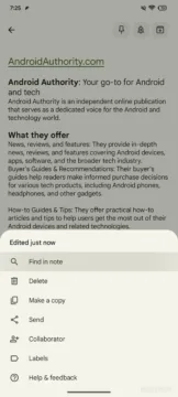 google keep vyhledavani v poznamkach tlacitko v nabidce