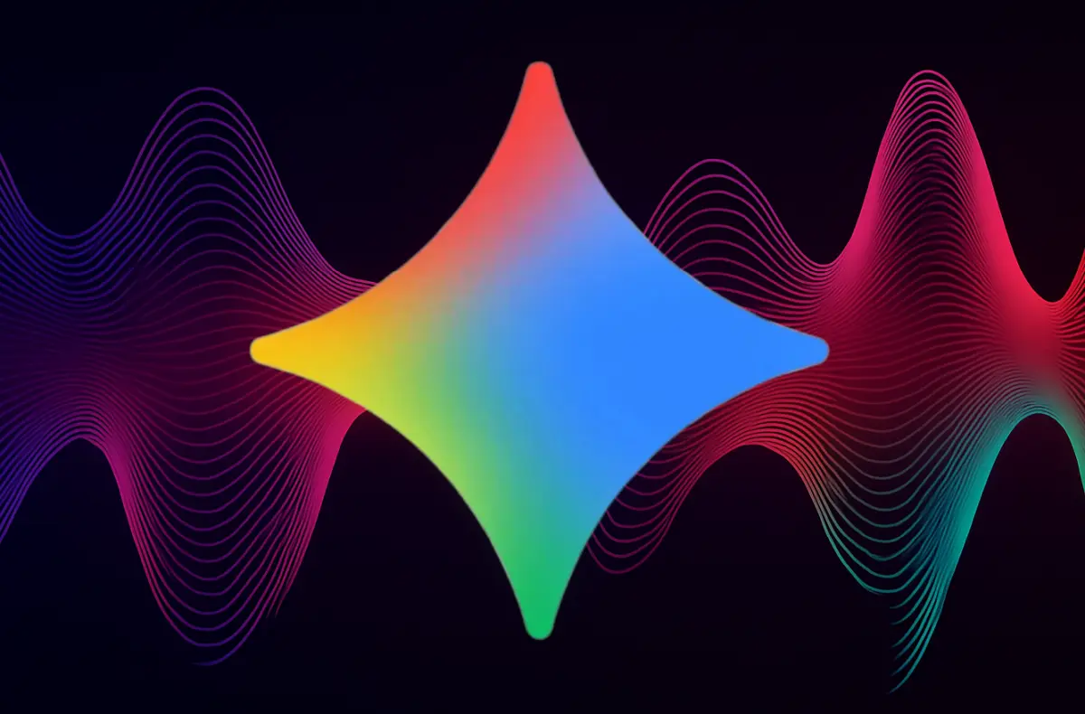 logo google gemini na pozadi se zvukovou vlnou
