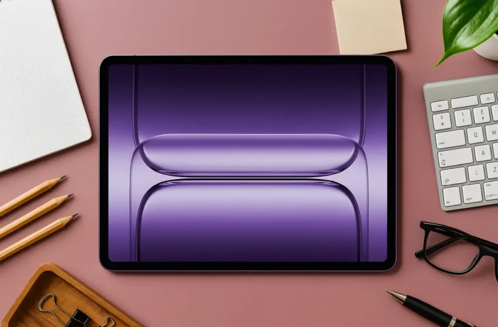 oneplus pad 3 na stole s kancelarskymi predmety displej