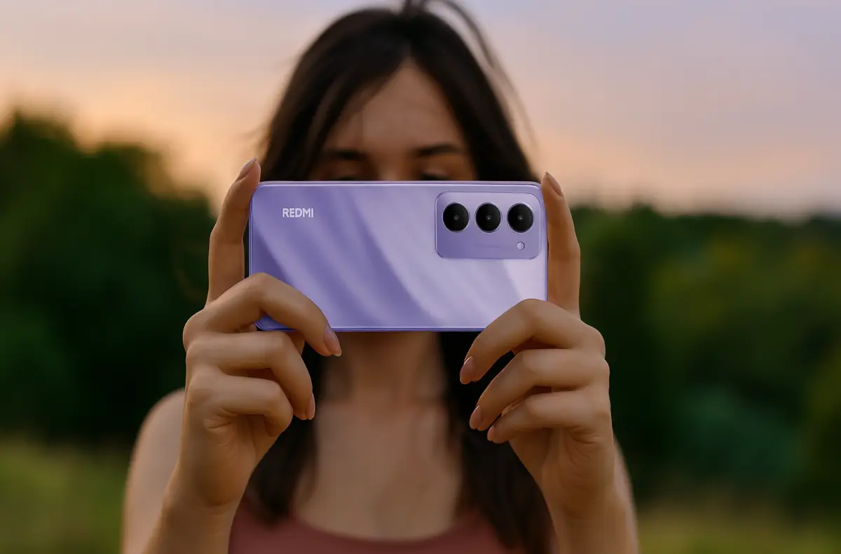 redmi 15 4g fialove v rukou zeny ktera fotografuje