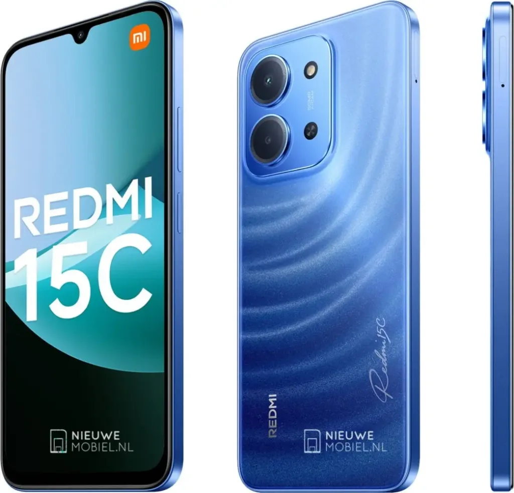 redmi 15c modra render predni zadni bocni strana