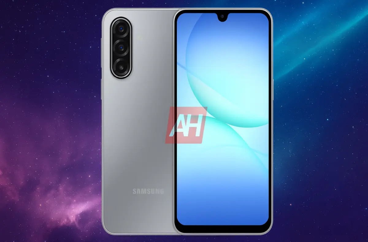 samsung galaxy a17 render seda na pozadi s galaxii ai ilustrace