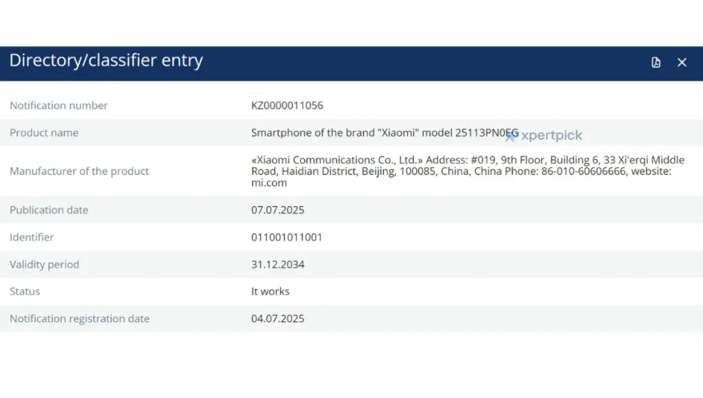 xiaomi 16 eec certifikace xpertpick