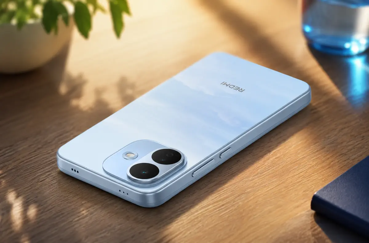 xiaomi redmi note 17 pro modra na stole ai ilustrace