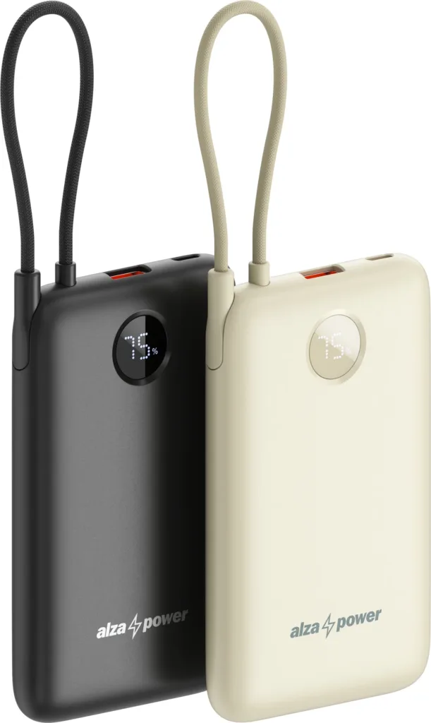 AlzaPower City 10000mAh Power Delivery cerna a bezova vedle sebe render