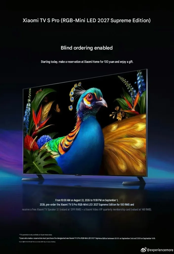 The initial Xiaomi TV S Pro 2027 RGB Mini LED series announcement q82 w1080 h