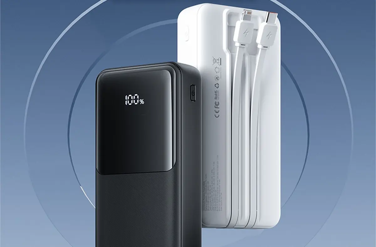Vention 20000mAh Power Bank with Integrated USB C and Lightning Cables oficialni cerna a bila